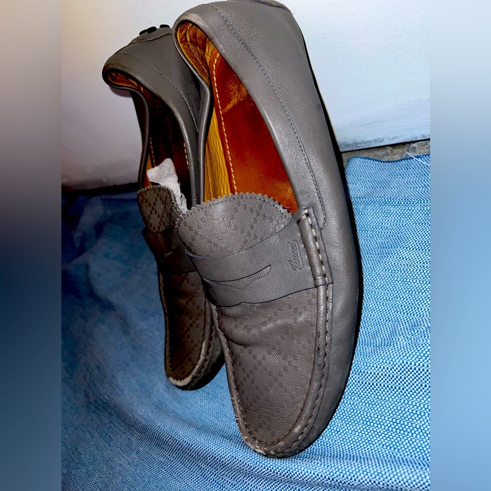 GUCCI Diamond stitching driving moccasin gray leather size 11 men